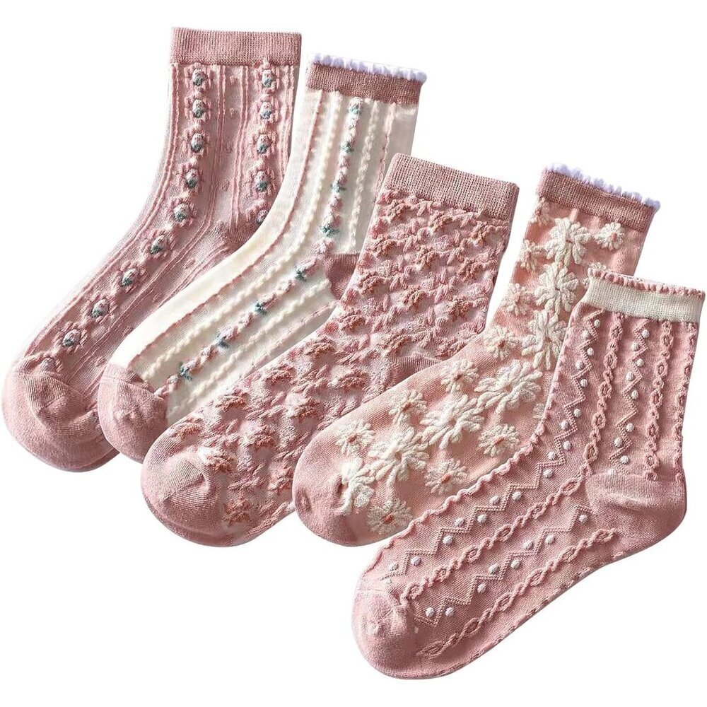 ❤️Womens Floral Socks Vintage Embroidered Frilly Floral Socks Kawaii Girly Ankle